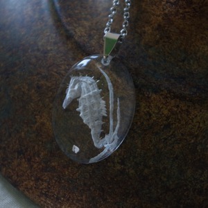 手彫りのインタリオ【藻にしがみつくタツノオトシゴ】ペンダント