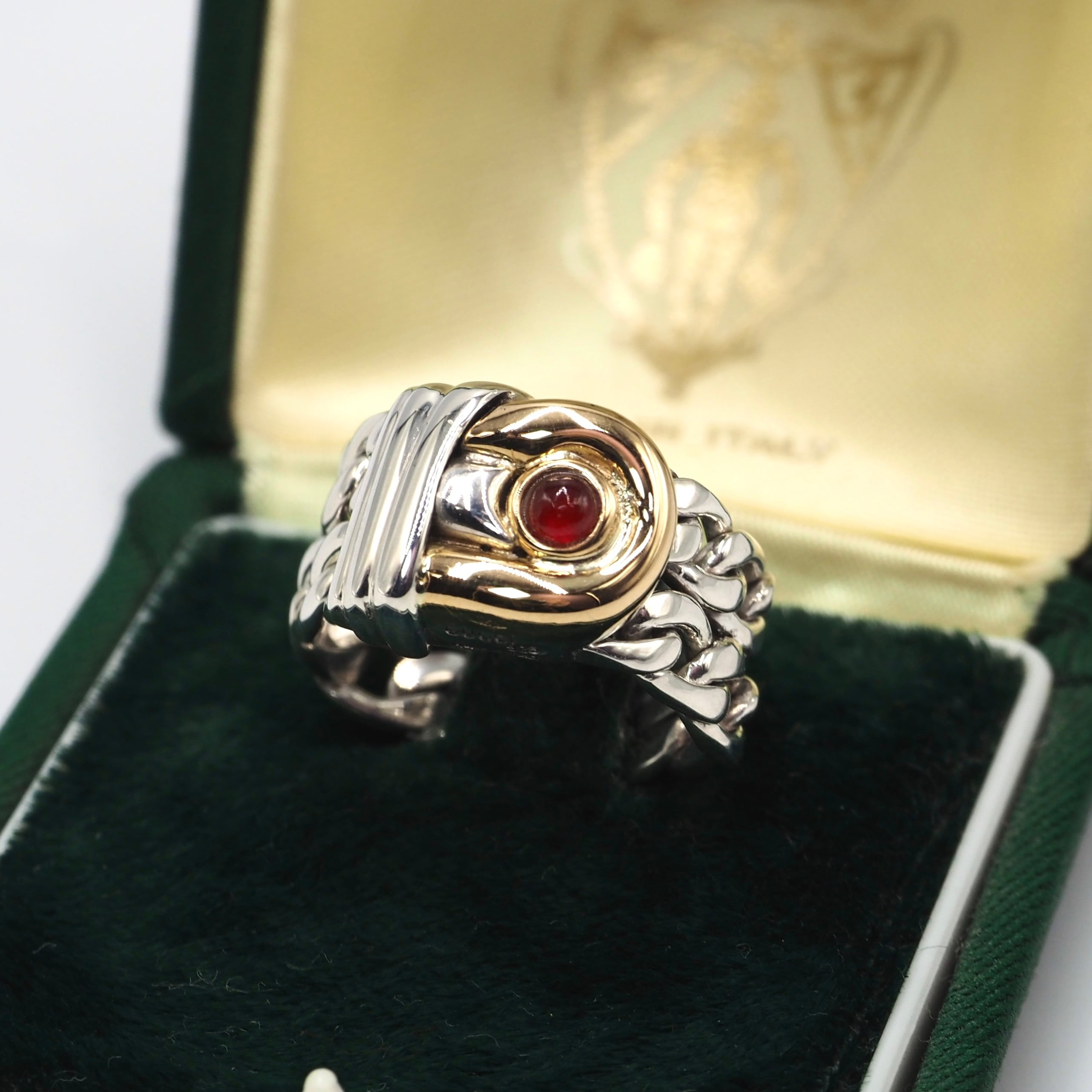 GUCCI 約15号 オールドグッチ コンビ 1P ルビー リング シルバー925 グッチ 付属品付き