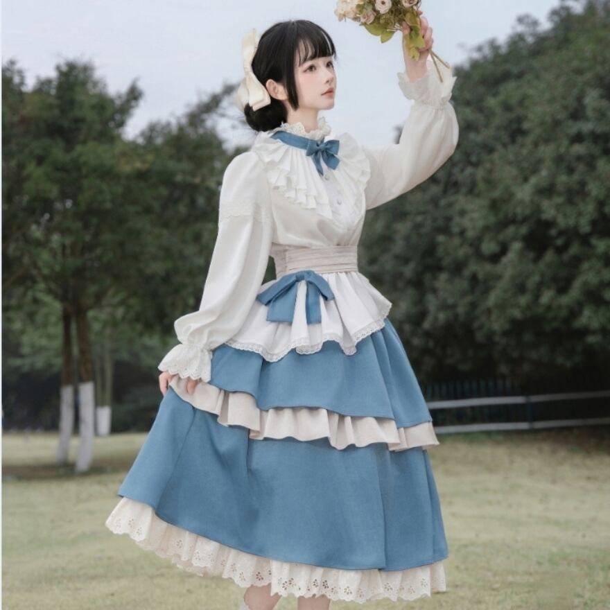 フレンチガーリー セットアップ ウエストベルト付き レイヤード フリル