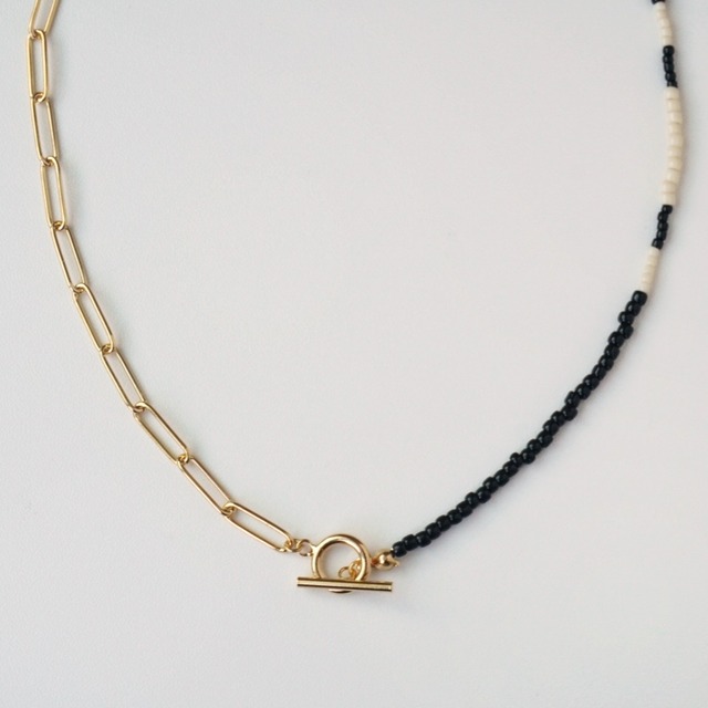 ビーズ×チェーンネックレス｜gold｜monotone
