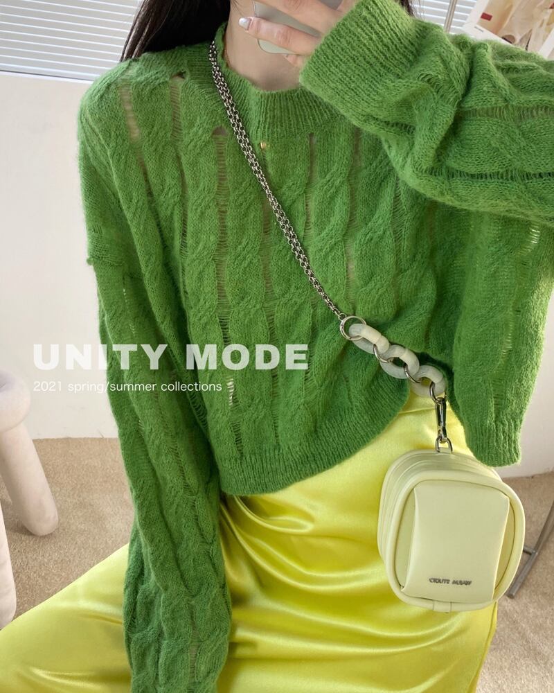 ラウンドネックプルオーバー セーター ルーズショート薄手ニットトップス Oネック ビッグFスモールZ韓国98531764064