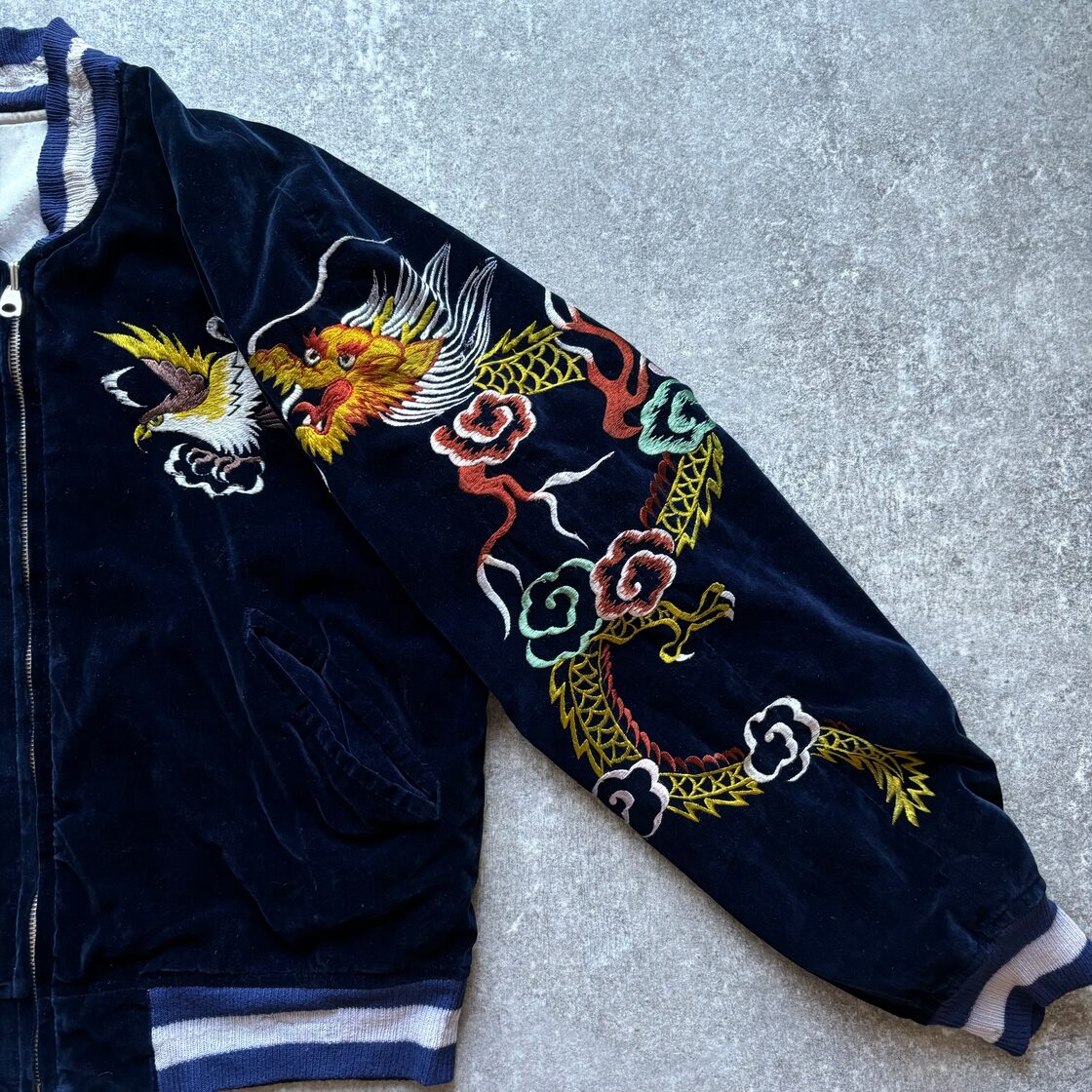 50s souvenir jacket 別珍 スカジャン 昇龍 navy white | Pay ID 