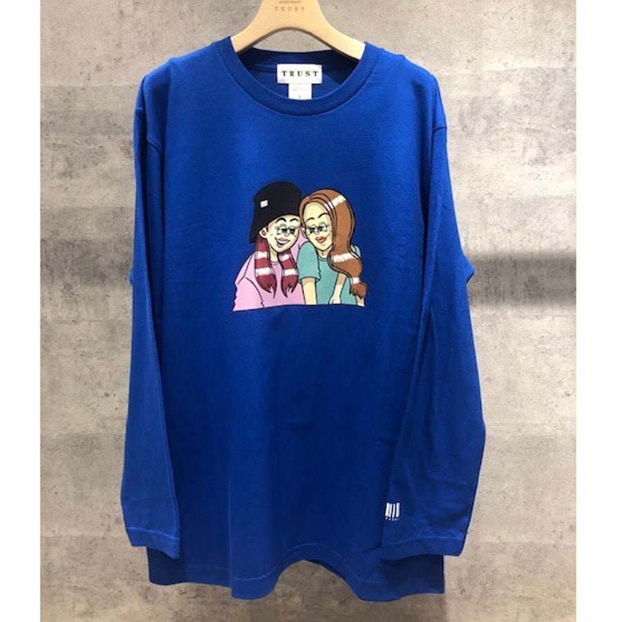 【ブルー】ロンT 長袖 トップス カットソー プリント オリジナル イラスト ロゴ コラボ バックプリント バーコード ユニセックス original & RayロンTee