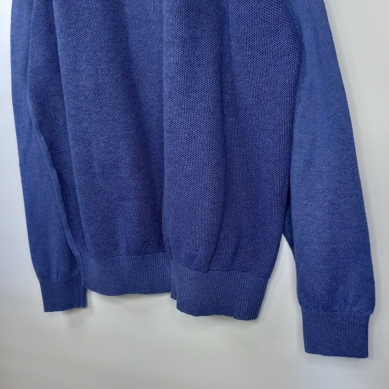 ROUNDTREE&YORKE　クルーネック　ラグランニット　コットン　セーター　アクリル　無地　ブルー　L