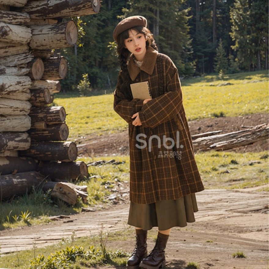 リズリサ ブラウンチェックワンピース　起毛d. i.a柄　秋冬物　森ガール リズリサ ブラウンチェックワンピース 起毛d. i.a柄 秋冬物 森ガール