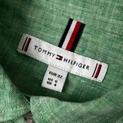 リネン100% TOMMY HILFIGER トミーヒルフィガー 長袖シャツ EUR32/グリーン レディース