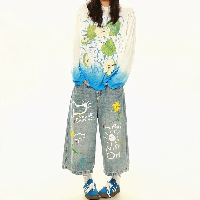 アップルグラフィックグラデーションロングTシャツ 2col R02582