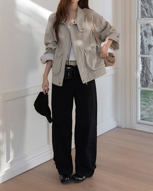 Button detail straight leg full length pants L0170