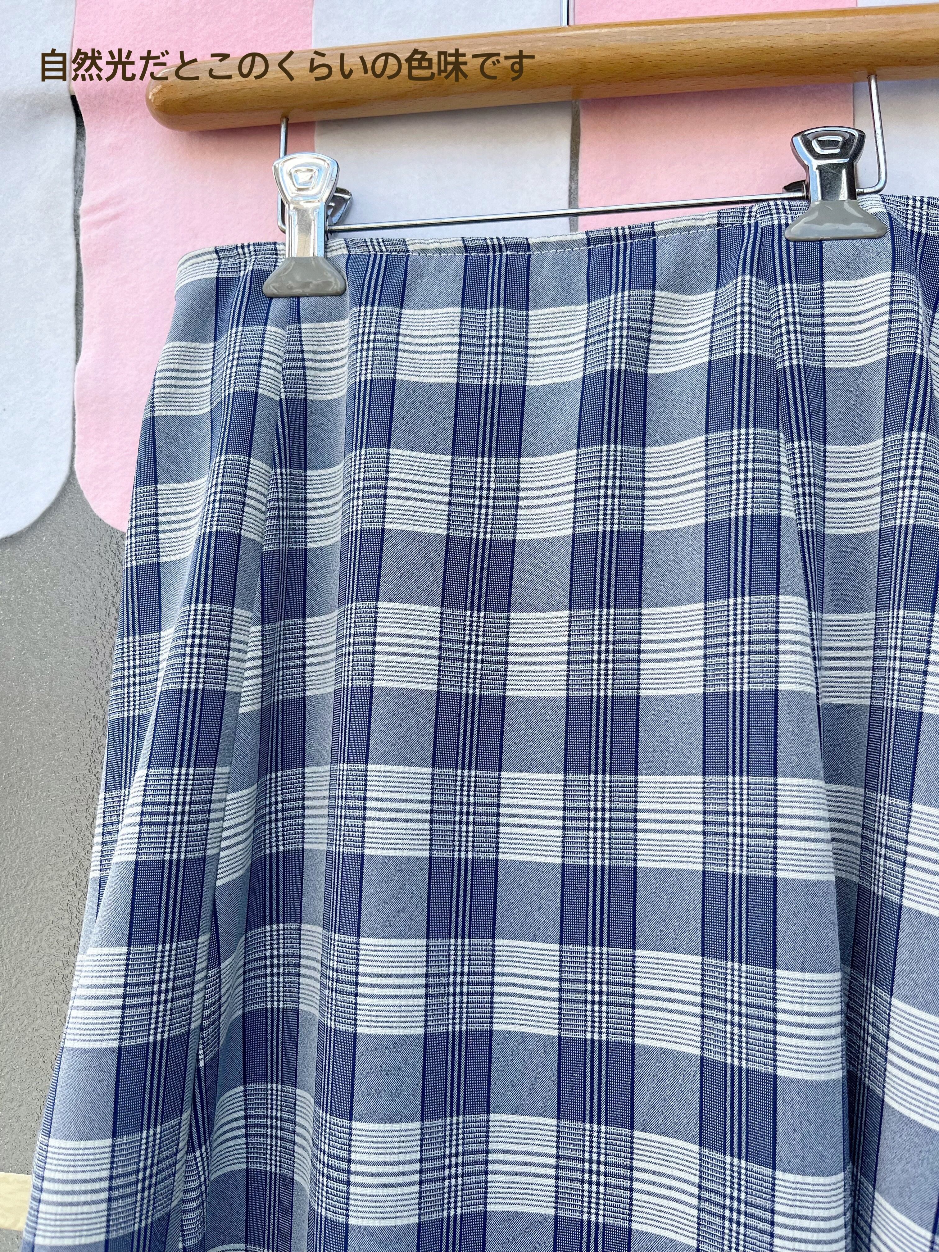 blue navy check long skirt