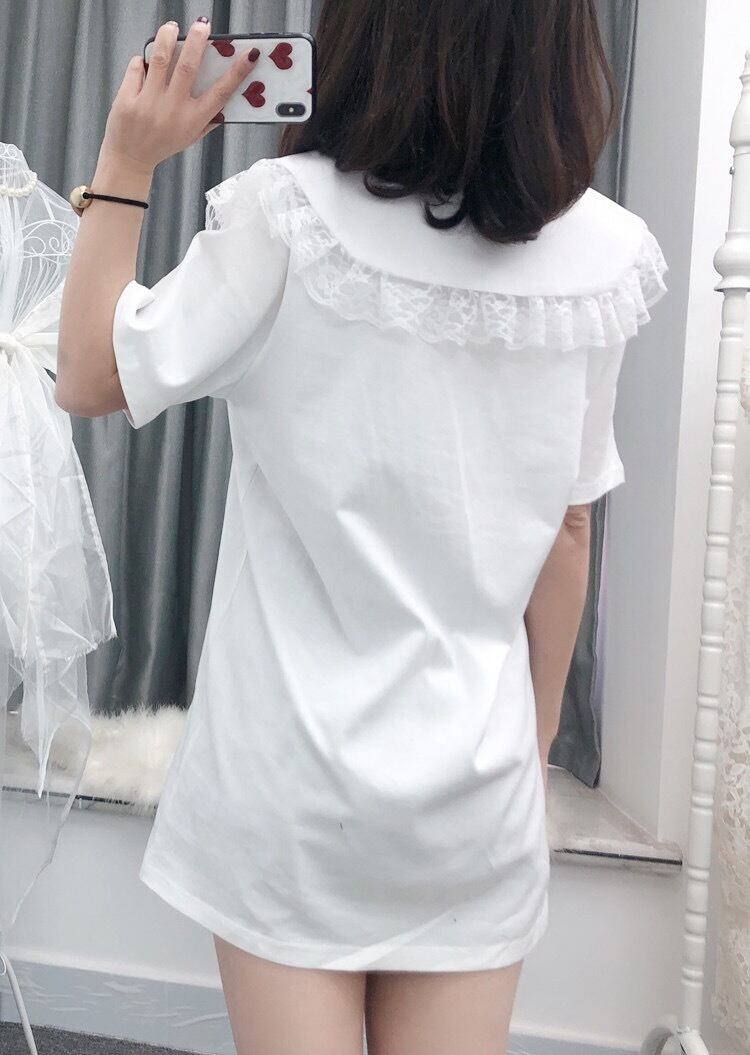 丸襟 デカ襟 トップス Tシャツ カジュアル 付け襟 白 ホワイト レース