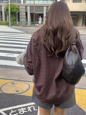 [LITER] mocha check warm shirts (即納)