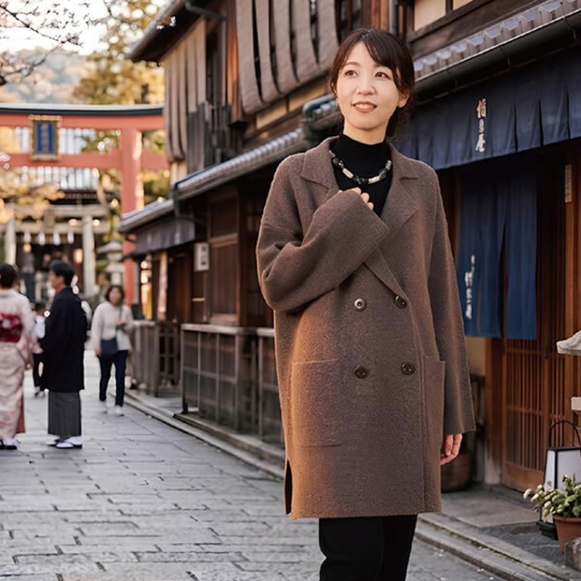 ミラノリブ テーラーカラー ハーフコート / カシミヤ100％