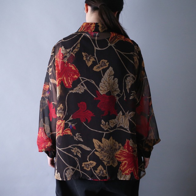 “和”motif loose silhouette flower see-through design shirt