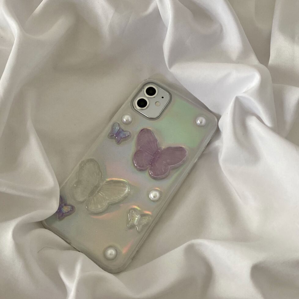 パール バタフライ 蝶々 立体 3D レジン スマホケース iPhone 【 中国 海外 スマホ おしゃれ 雑貨 】