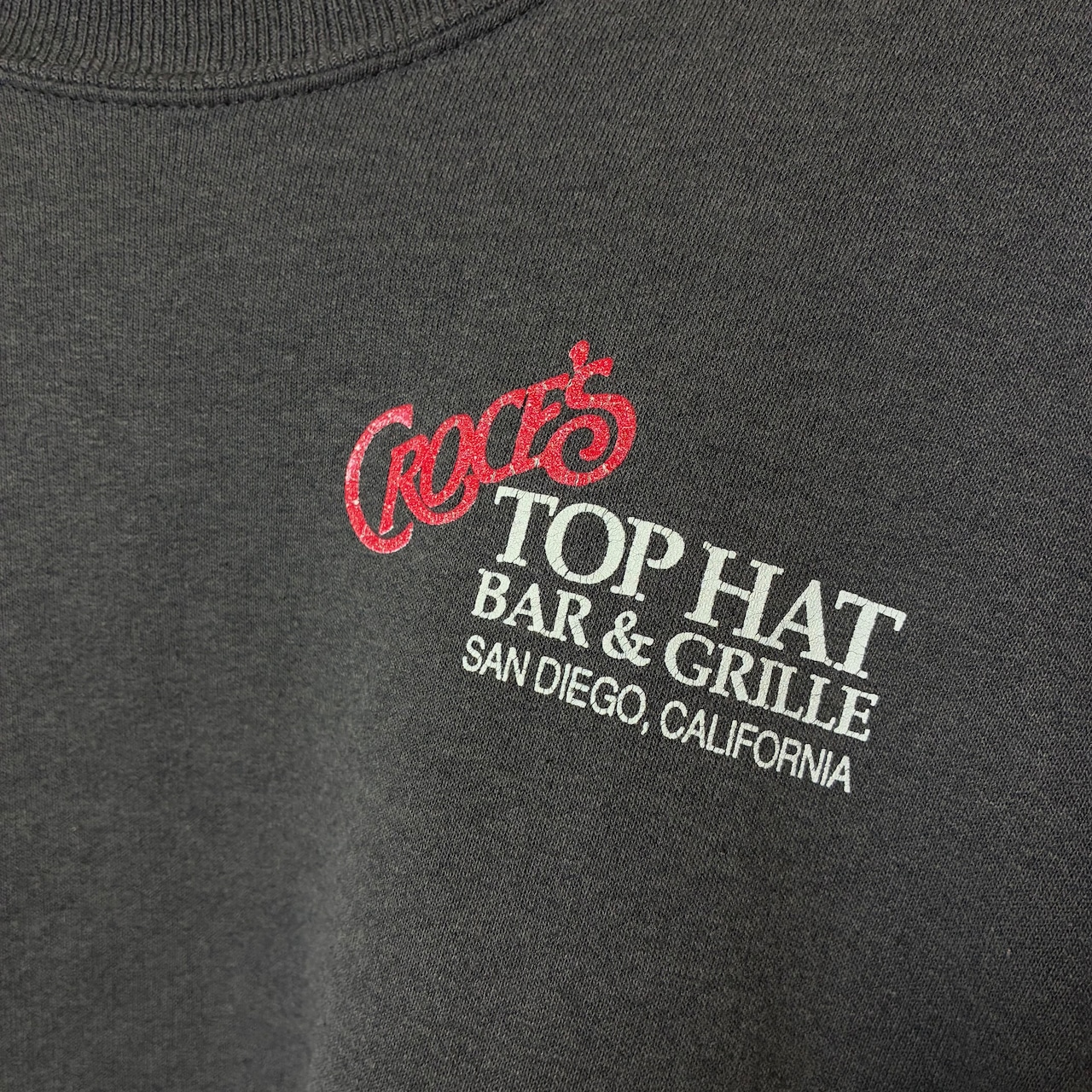 CROCES TOPHAT Barヴィンテージスウェット　ブラックフェード　バックプリント