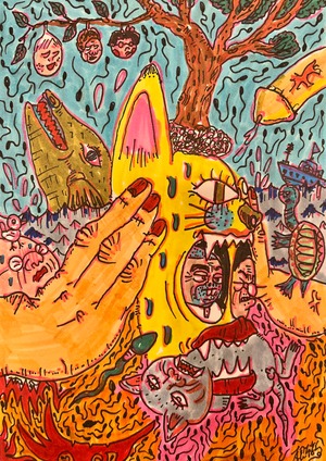 原画・着色ドローイング「無礼講スタイル横を向いて」 B6