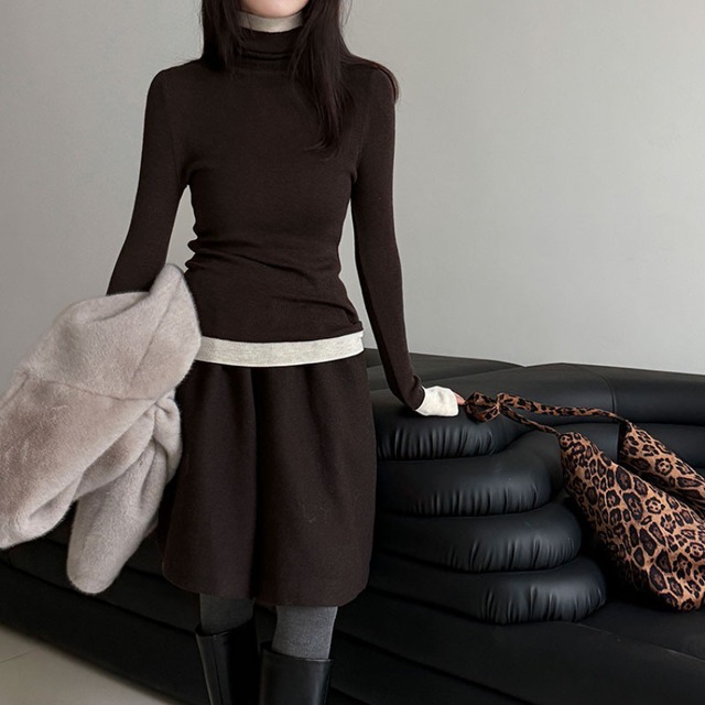 color-block turtleneck knit　J00325