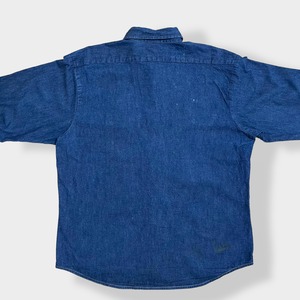 【unifirst】デニムシャツ 企業系 刺繍ロゴ 長袖フラップポケット スナップボタン X-LARGE ビッグシルエット 濃紺 ワンポイントロゴ US古着