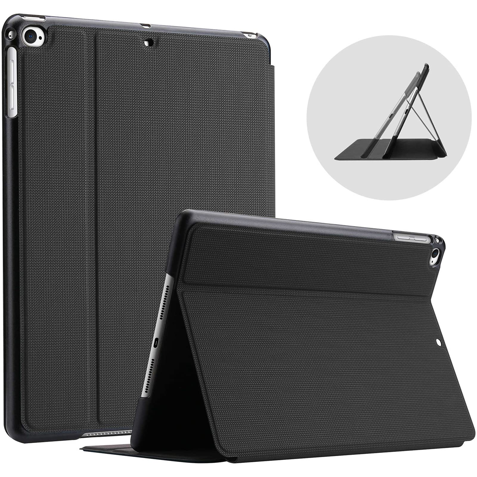 ProCase iPadケース 9.7 2018 2017 Air 2 Air 1対応 耐衝撃 スタンド機能 スマートカバー オートスリープ - ブラック