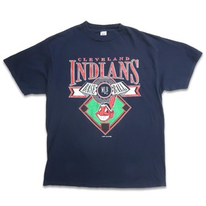 古着 90年代 USA製 LOGO7 MLB インディアンス プリントTシャツ ネイビー 表記：XL　gd402309n w40416