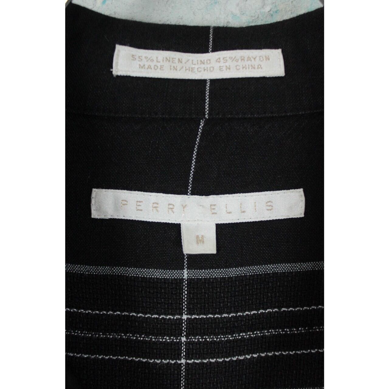 PERRY ELLIS リネンレーヨン チェックオープンカラーシャツ 【FF-1323