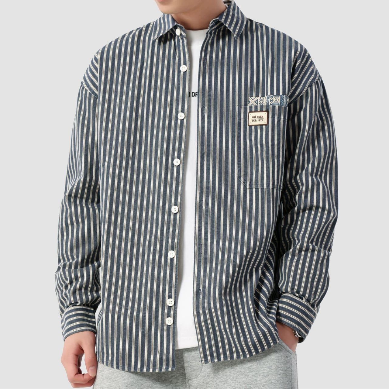 ストライプ柄 ボタンダウン ロングスリーブシャツ 00195