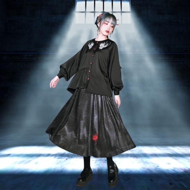 天使と悪魔 古怪舎 イレギュラー 長袖シャツ ペプラム 曼珠沙華 ヒガンバナ レトロ 病み可愛い ゴスロリ サブカル 中華服 地雷系 10代 代 天使と悪魔 サブカル系ファッション Seasonz