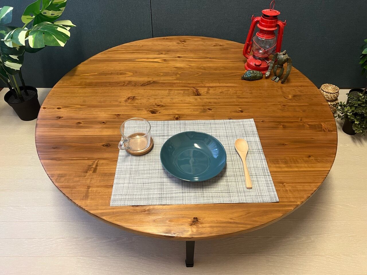 送料無料】 ローテーブル 半円 収納付き90cm 60cm 杉 折り畳み脚 栄町工房