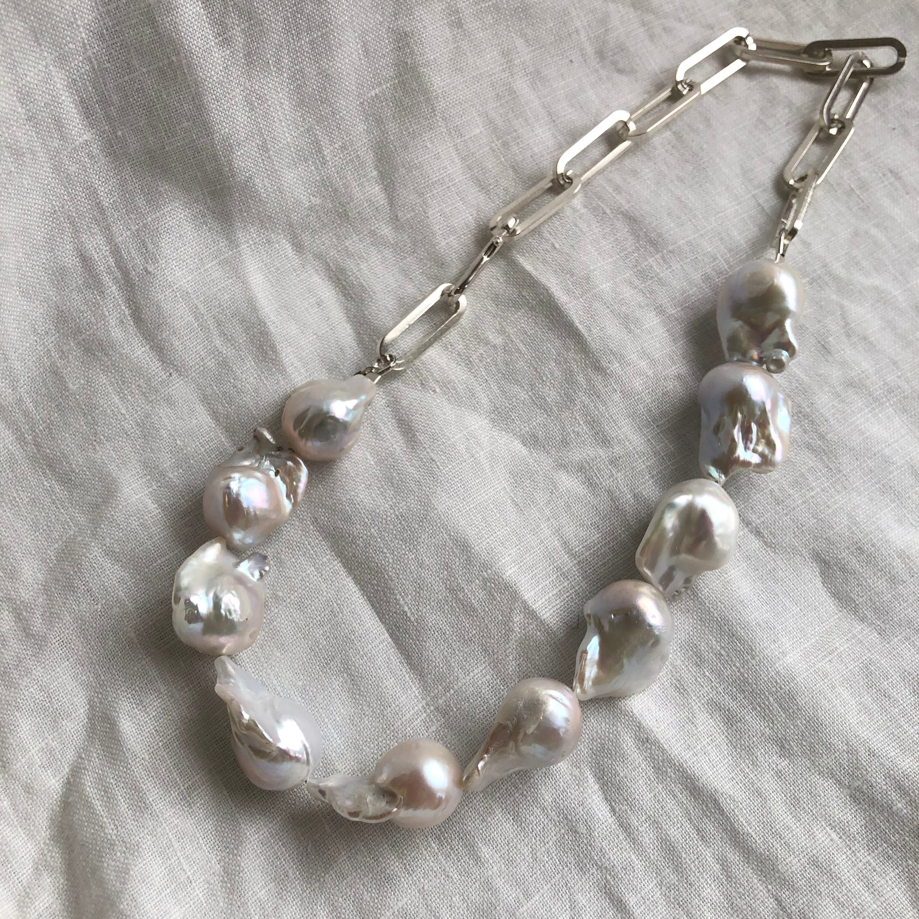 Doux grain バロックパール×シルバーリンクチェーンネックレス