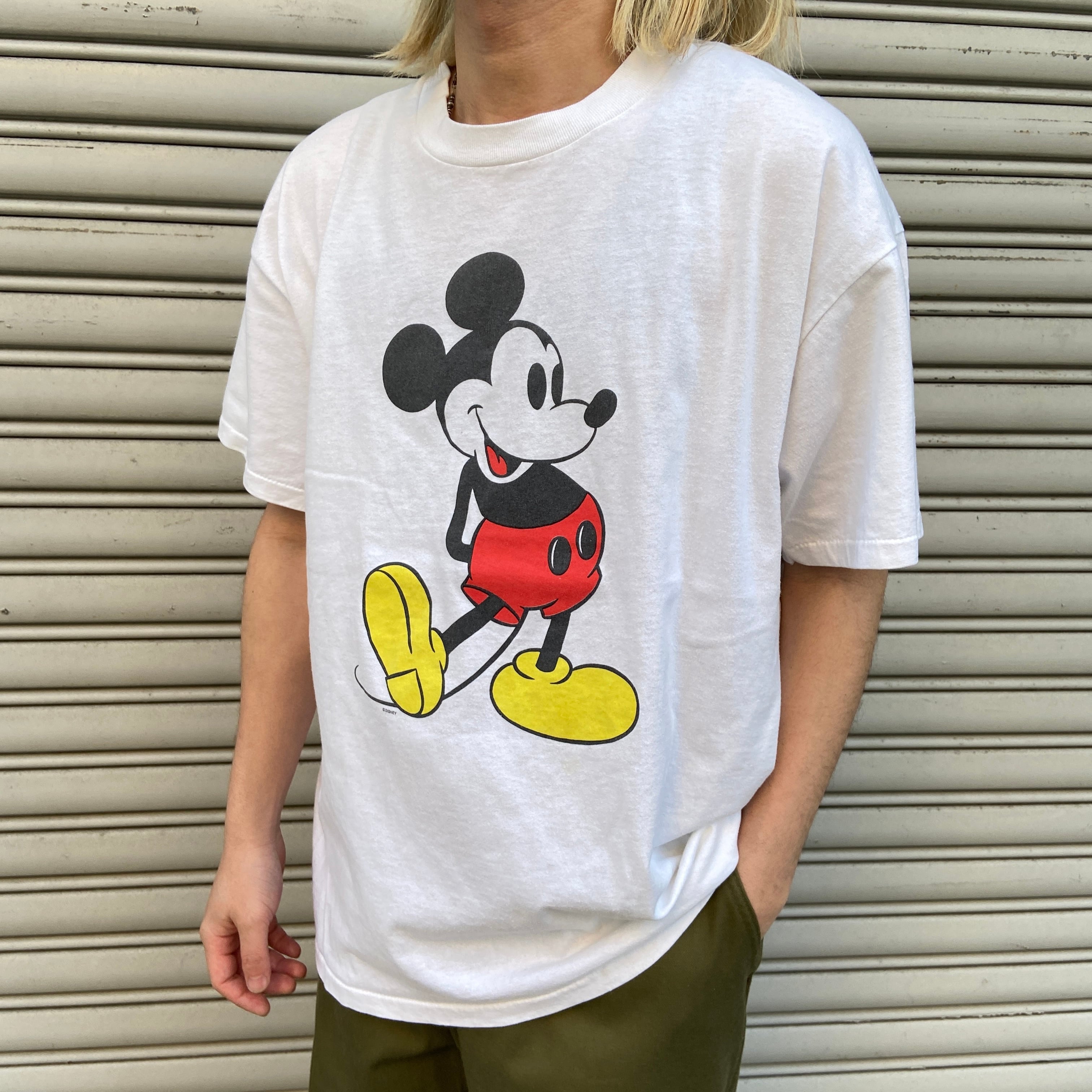 90 USA ディズニー ミッキーマウス キャラクタープリントTシャツ 白 XL