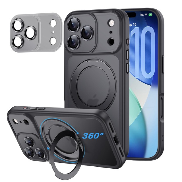 iPhone 18 Pro 用 ケース【カメラ全周保護・多機能一体】360度回転スタンド MagSafe対応 縦横両対応 マグネット搭載