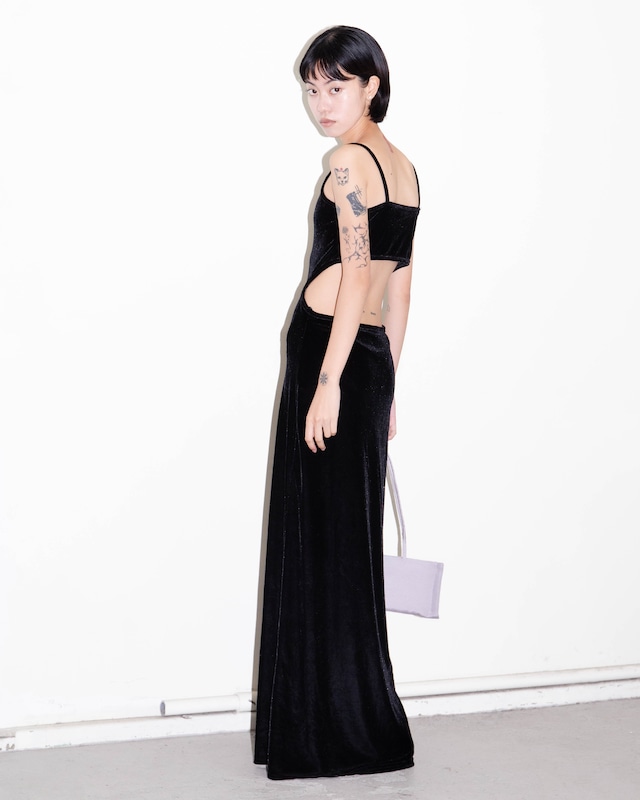 early 2000s open-back velour maxi cami dress