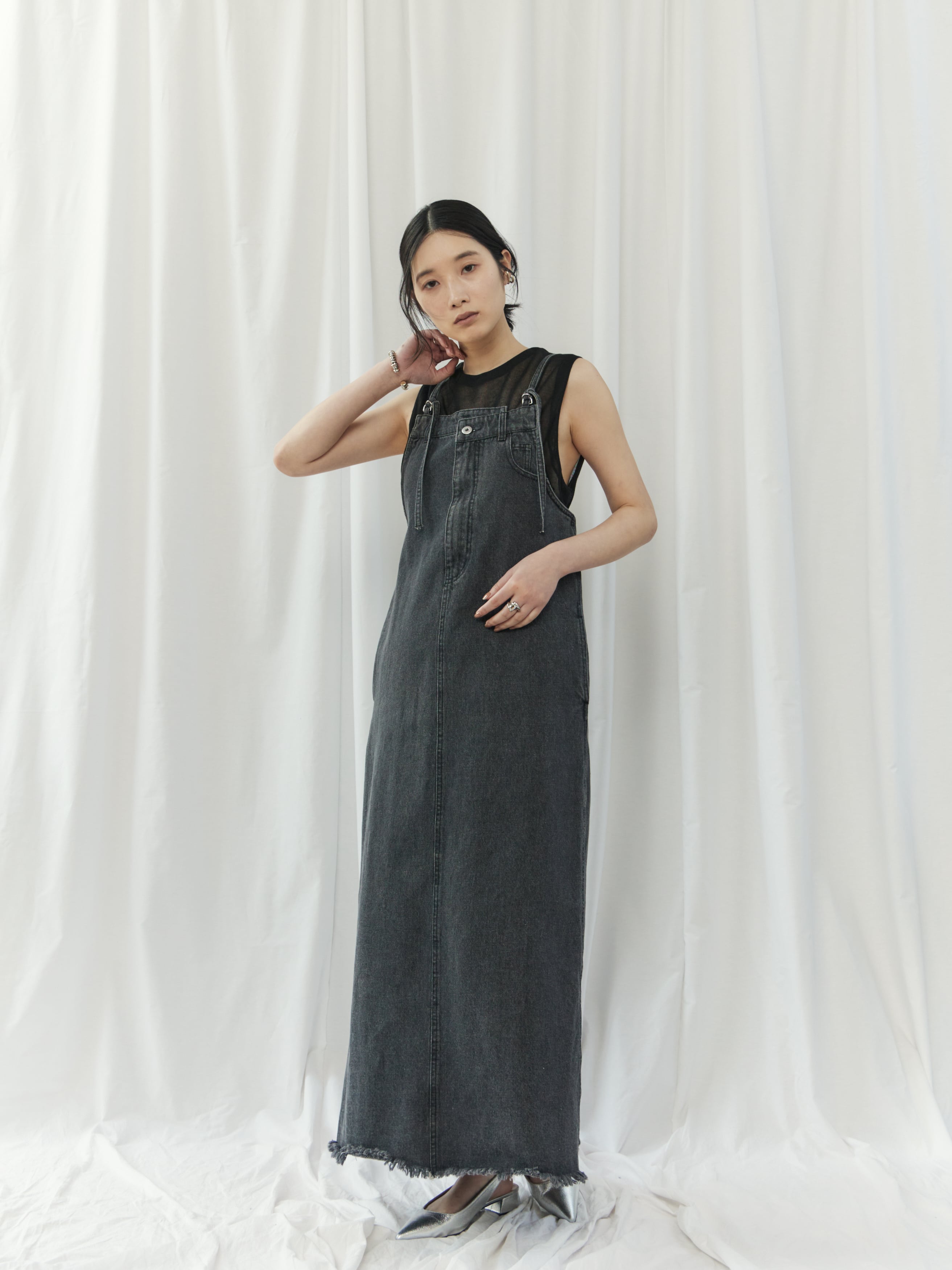 FRINGED DENIM JUMPER SKIRT（ｽｿﾌﾘﾝｼﾞｼﾞｬﾝｽｶ）【5613027】 | CIEL'AIR