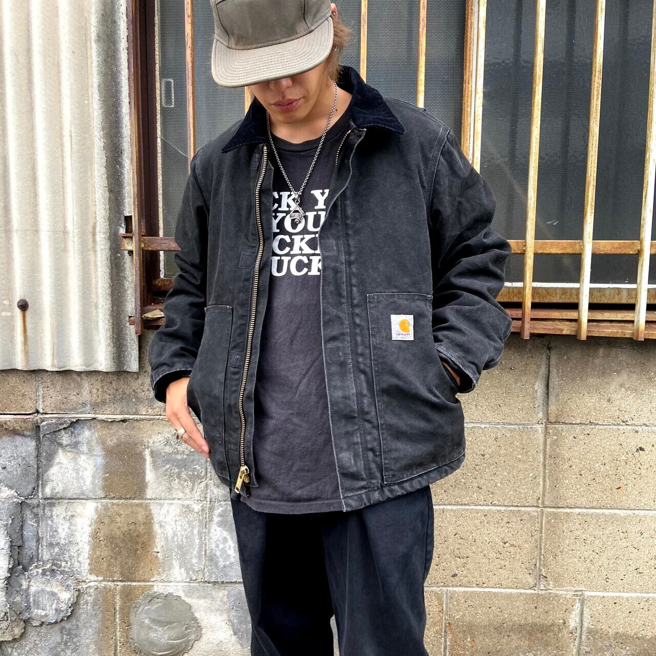 カーハート トラディショナルコート ワークジャケット メンズM相当 古着 Carhartt ダック地 カバーオール 中綿入り キルティングライナー  ブラック 黒【ワークジャケット】 | cave 古着屋【公式】古着通販サイト powered by BASE