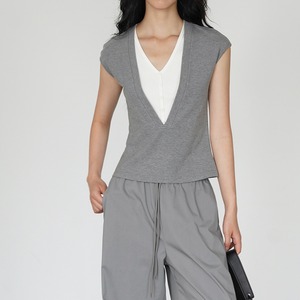 フェイクレイヤードフレンチスリーブカットソー(2color)　CS3306