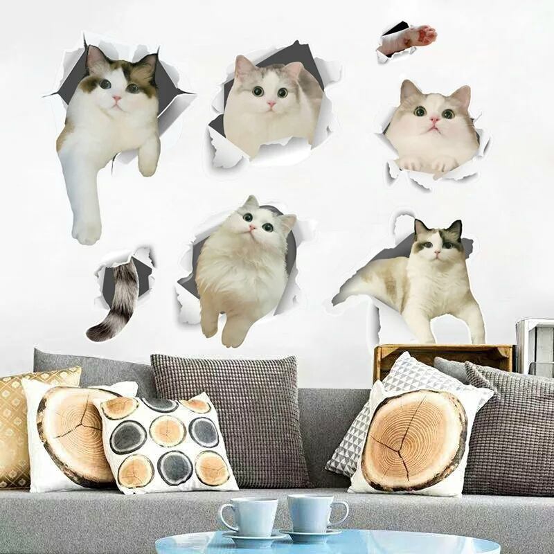 壁から飛び出る猫の3dウォールステッカー5頭 Aセット 即納 百猫堂 Momonekodo