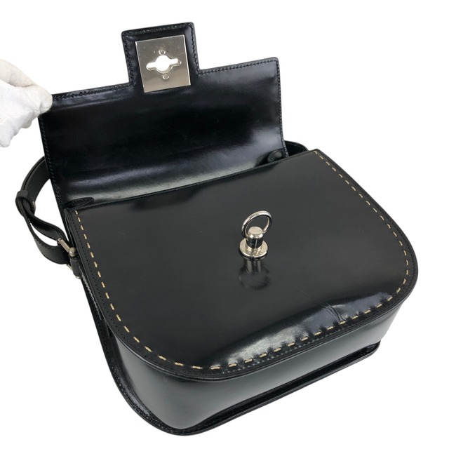 CELINE セリーヌ ショルダーバッグ ブラック シルバー ガンチーニ レザー vintage ヴィンテージ オールド ni2xww