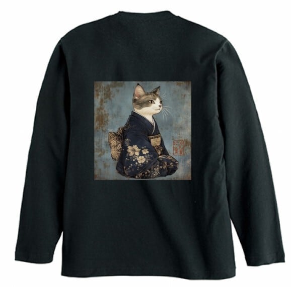 気高き和猫 肖像画 ロンT リブなし/ Noble Japanese Cat long sleeve T
