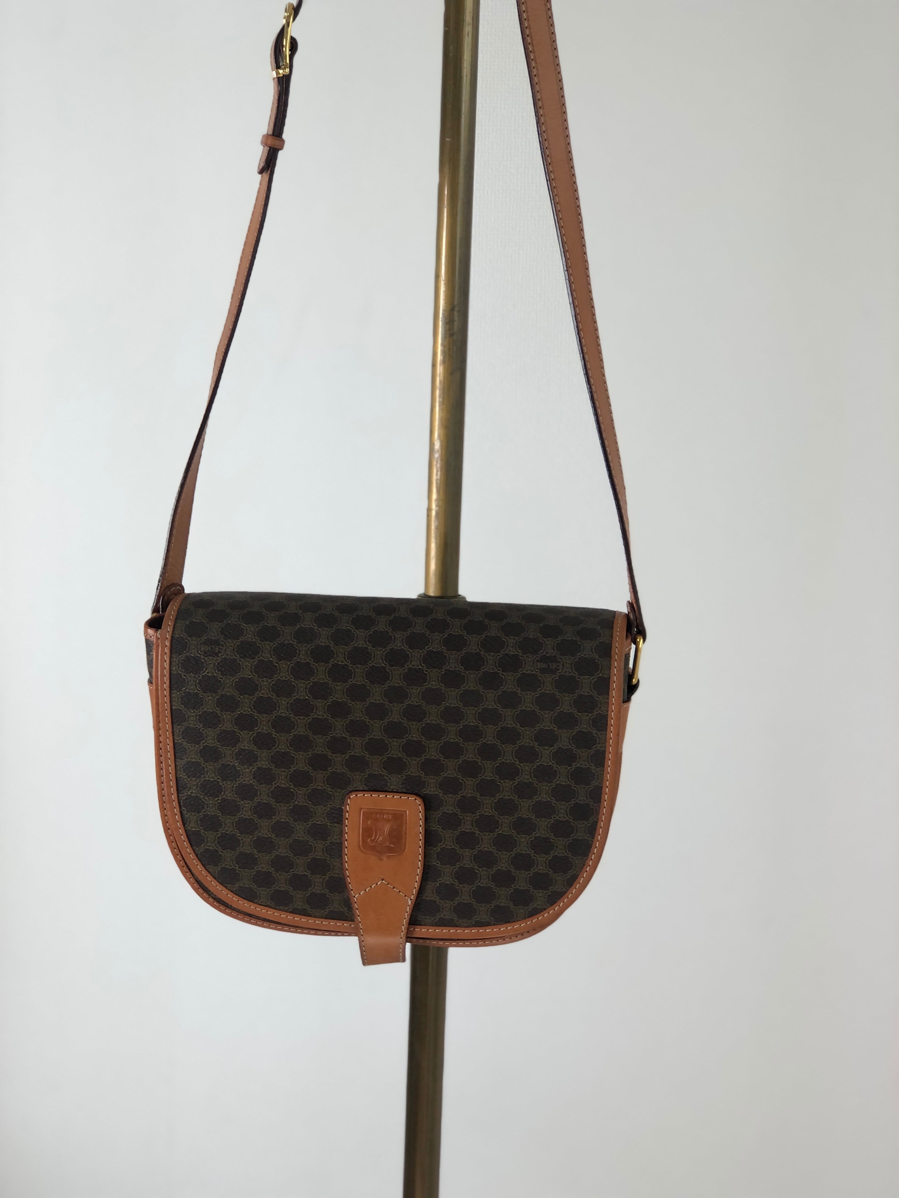 美品 セリーヌ CELINE マカダム ショルダー バッグ PVC レザー ブラック ブラウン ゴールド 金具 ヴィンテージ 90280882 CELINE（セリーヌ） (美品)セリーヌ マカダムトートバック ショルダー