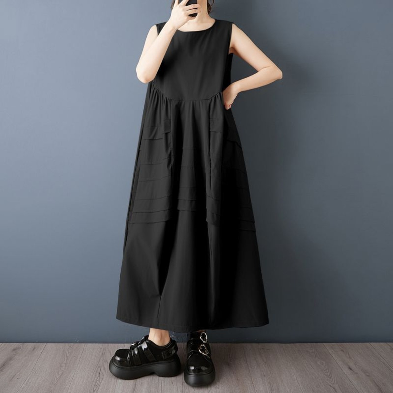 立体 切替 フレアワンピース  30218