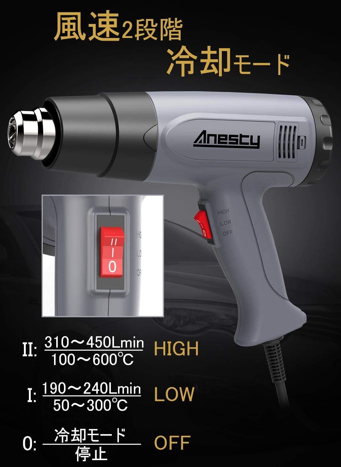 Anesty ヒートガン 液晶に温度調整 熱工具ヒートガン ヒートエアガン