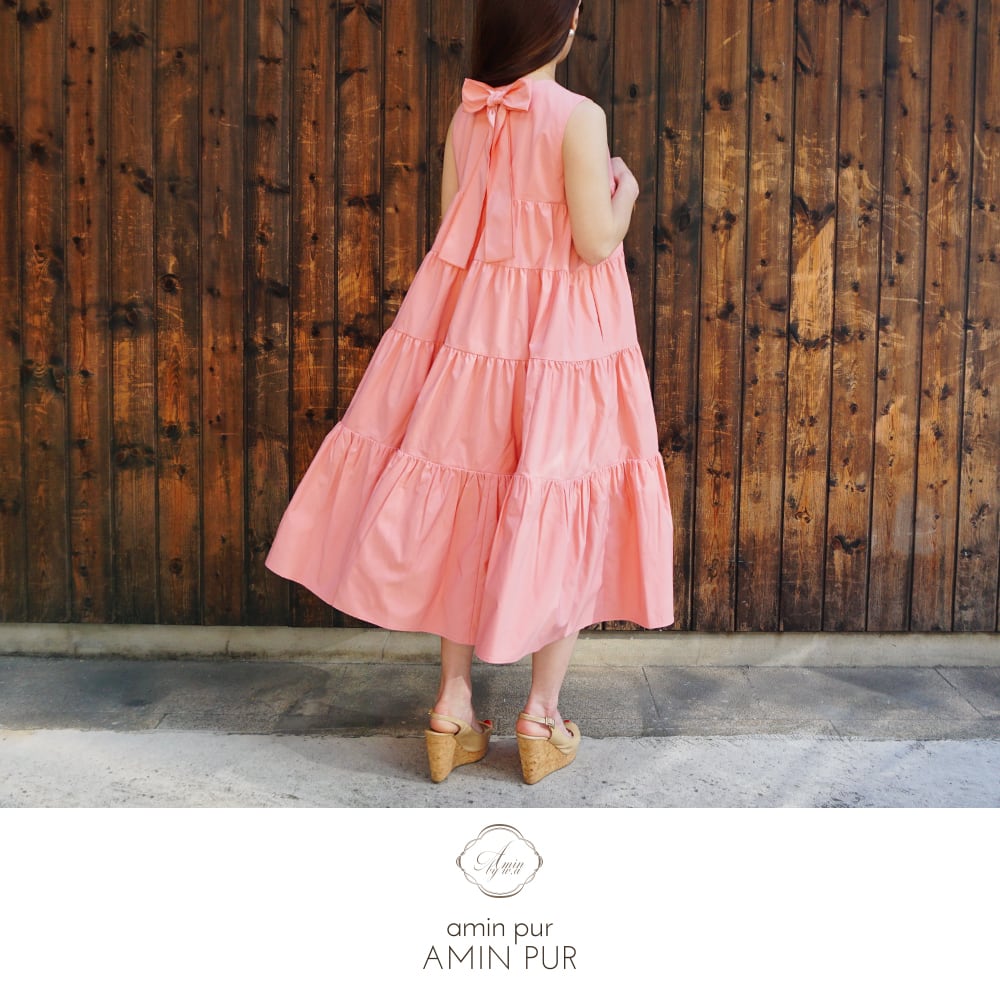バックリボンティアードワンピース Pink | amin pur