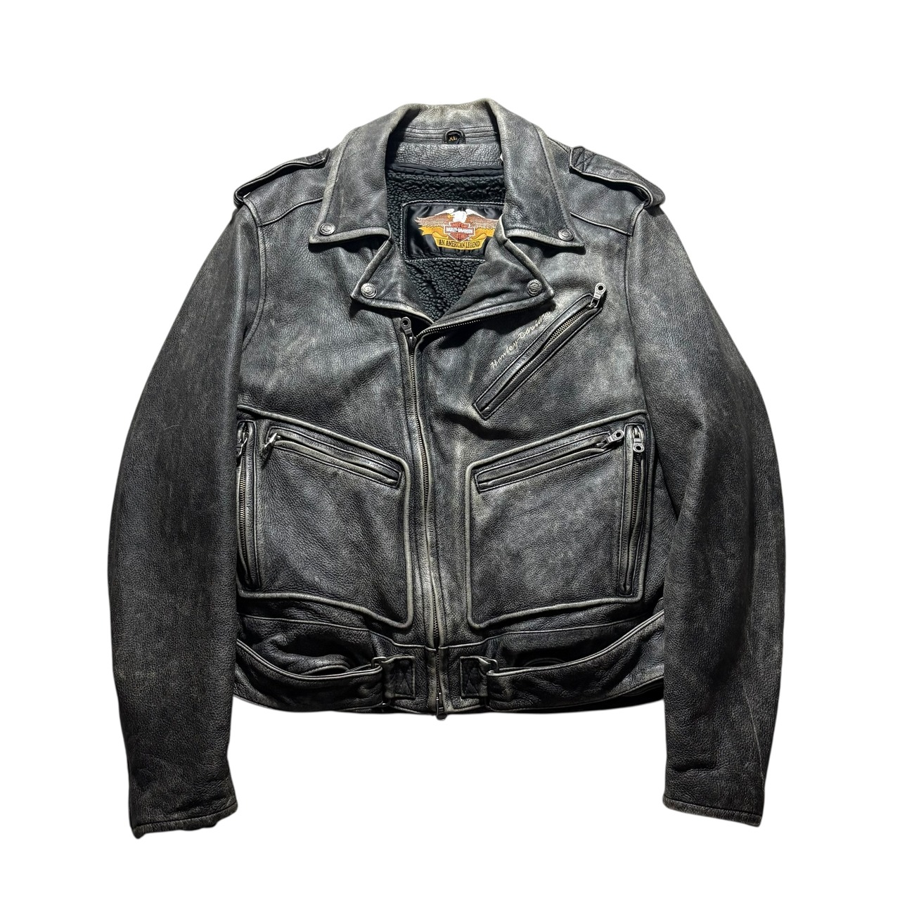 HARLEY-DAVIDSON embroidery black leather double riders jacket
