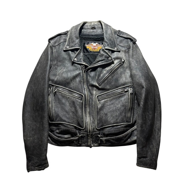 HARLEY-DAVIDSON embroidery black leather double riders jacket