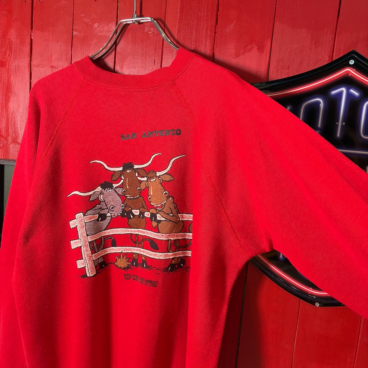 80s USA製Tultex テキサスサンアントニオ　ヴィンテージラグランスウェット　ロデオ　カウボーイ　牛