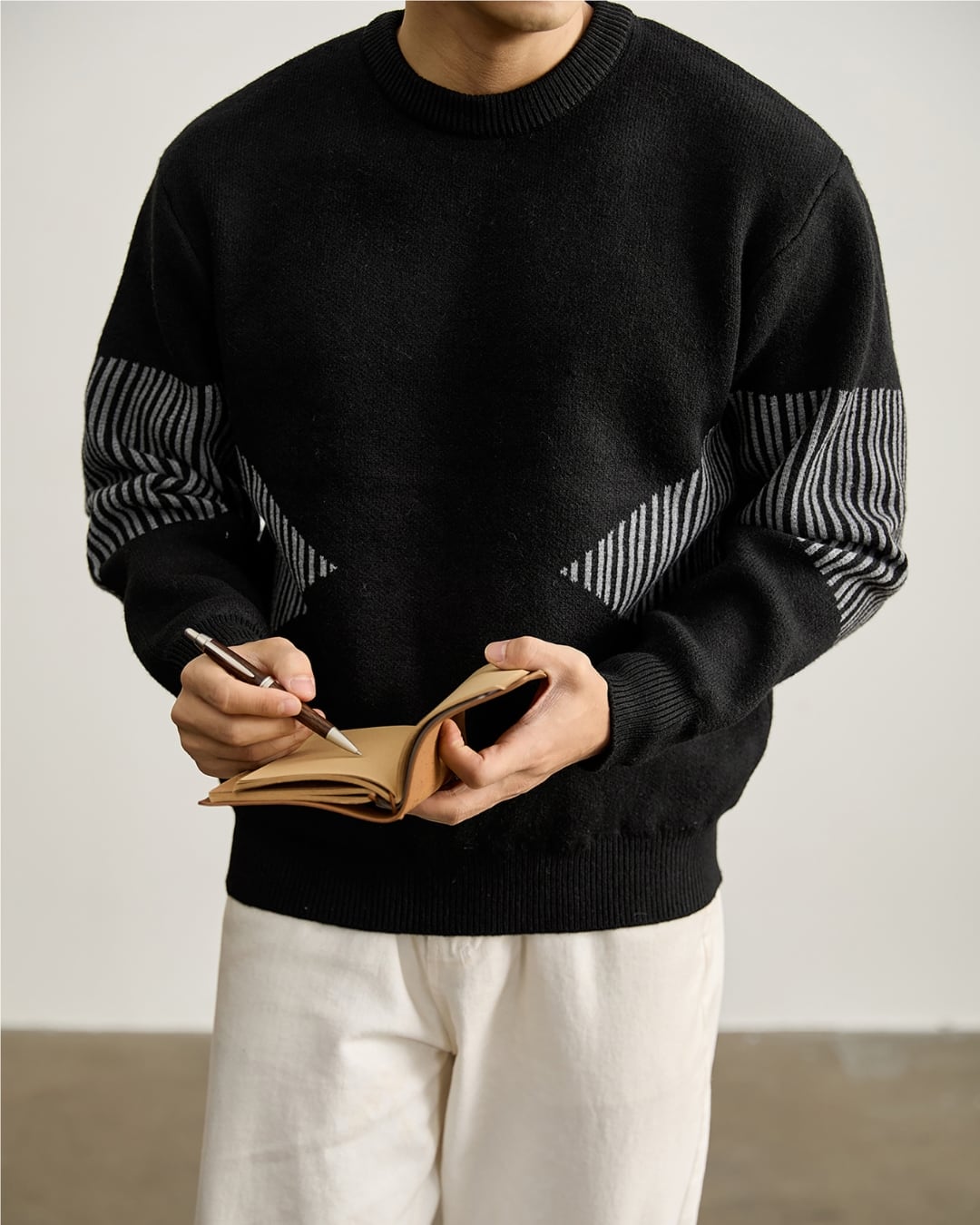ストライプ クルーネックニット 3色 A0007