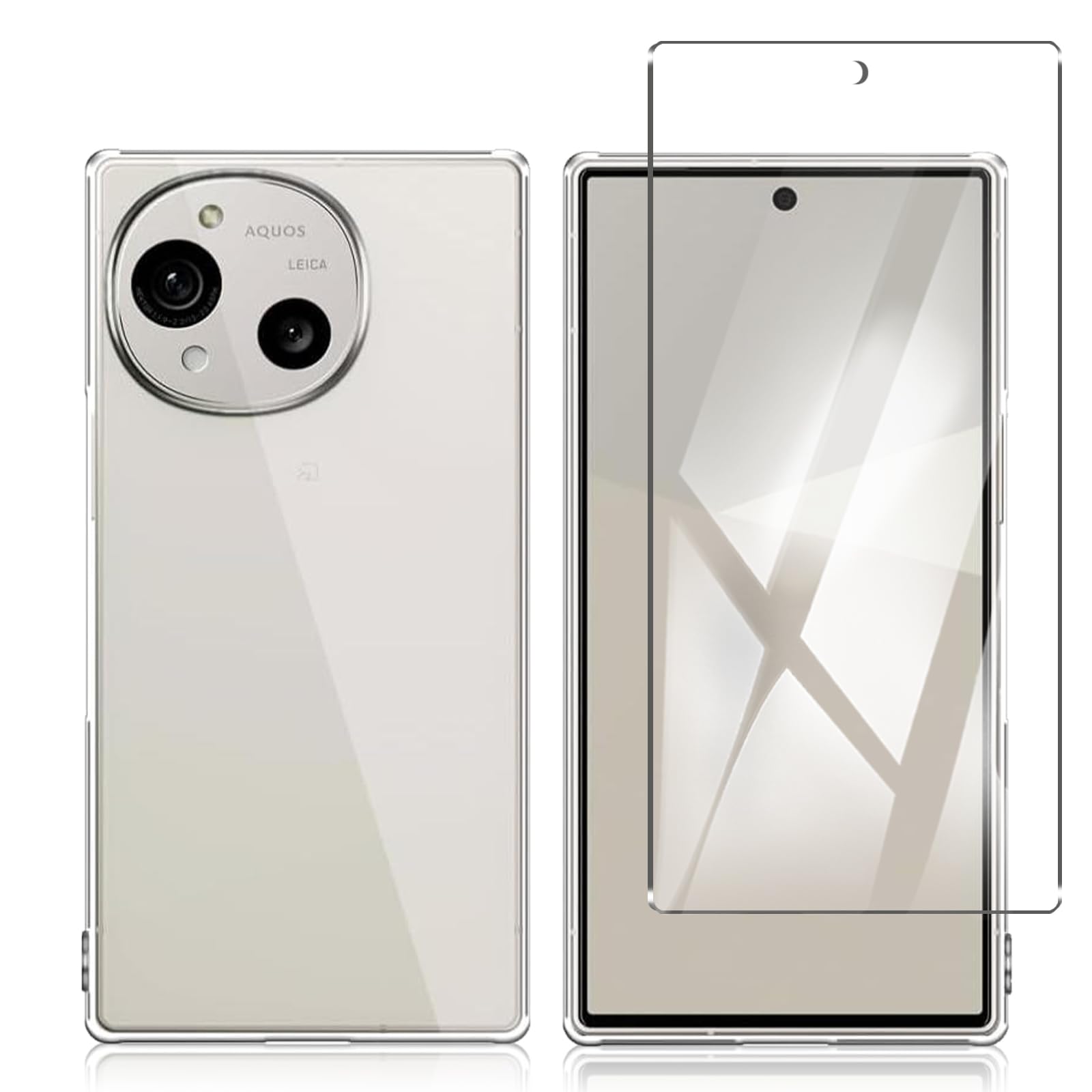 AQUOS R10 フィルム+ケース【日本製-硬度9H】保護フィルム 耐指紋 撥油性 反射低減 飛散防止処理 AQUOS R10 用のケース 耐衝撃薄型カバー 滑り止め 着脱簡単(1枚ガラスフィルム+1枚ケース)