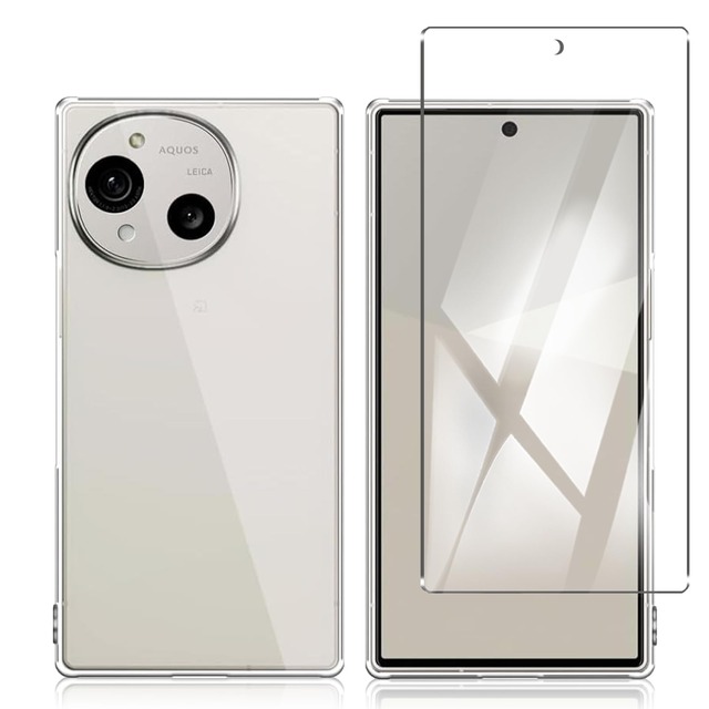 AQUOS R10 フィルム+ケース【日本製-硬度9H】保護フィルム 耐指紋 撥油性 反射低減 飛散防止処理 AQUOS R10 用のケース 耐衝撃薄型カバー 滑り止め 着脱簡単(1枚ガラスフィルム+1枚ケース)