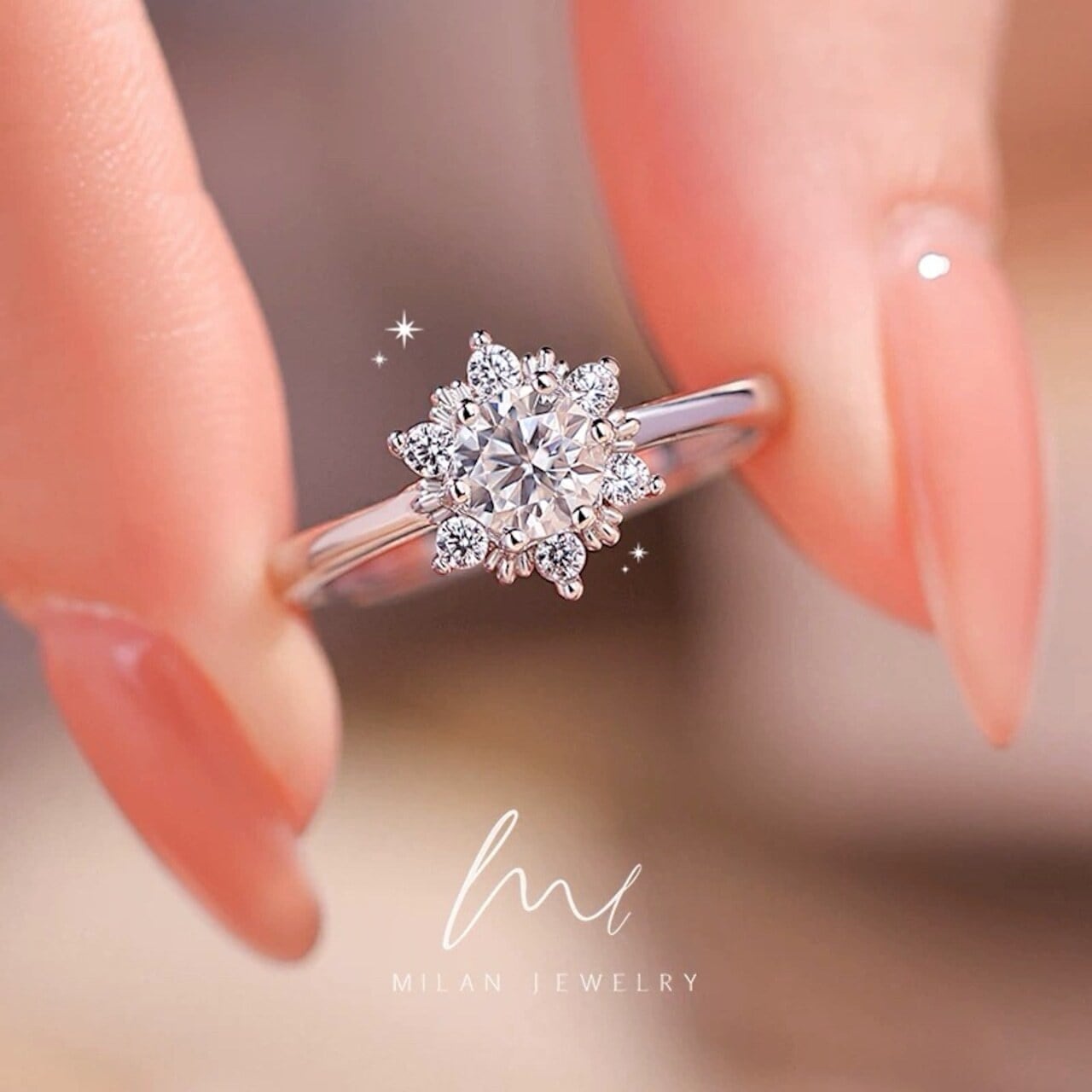 雪の結晶 シンプル モアサナイト キラキラ 冬 0.5ct ゴージャス リング