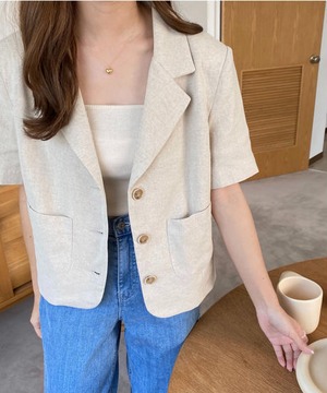 《即納商品》pia linen jacket  (oatmeal / black)